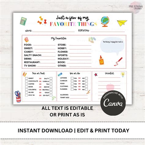 Teachers Favorites List Editable Template Printable, Meet the Teacher ...