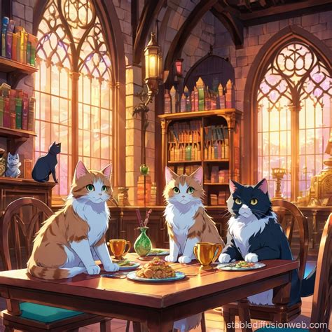 Cats in a Harry Potter-Inspired Castle Interior | Stable Diffusion Online
