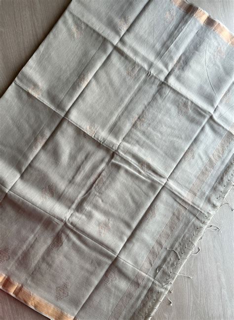 Clary Sage Soft Handloom Kota Doria Saree with Elegant Golden Motifs ...