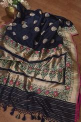 Exquisite Blue Handloom Banarasi Katan Silk Meenakari Saree - Timeless ...