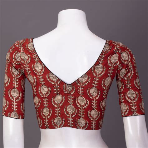 Red Hand Block Printed Cotton Blouse 10074497 10074499 – Avishya.com
