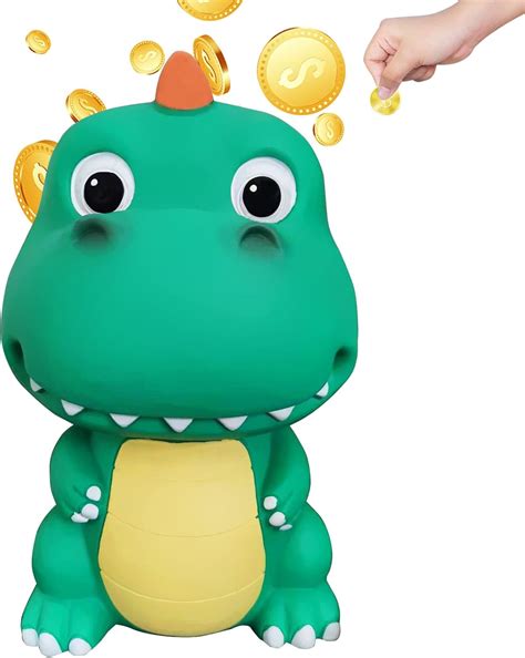 Lirunshe Dinosaur Piggy Bank, Unbreakable Plastic Money Coin Bank, Cute ...