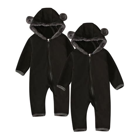 2 Pack Baby Onesies Fleece Bodysuits Newborn Infant Cute Ears Hooded ...