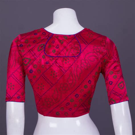 Magenta Ajrakh Printed Mashru Blouse 10069601 – Avishya.com