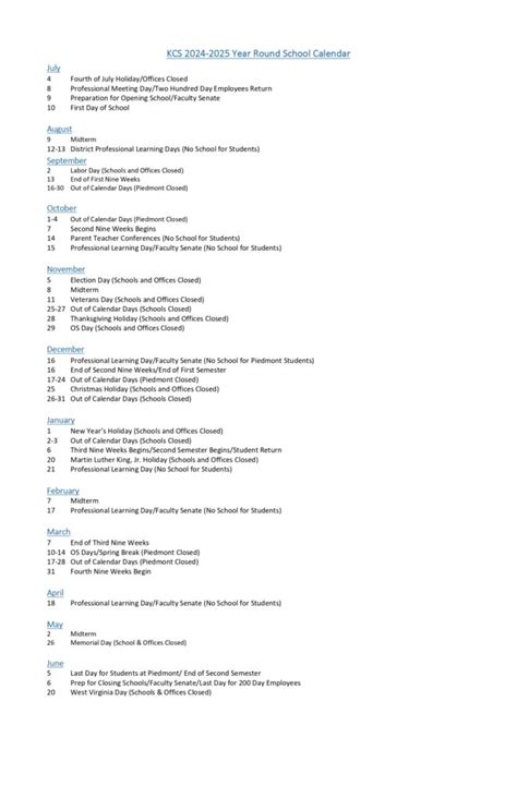 Kanawha County Schools Calendar 2024-2025 [Academic Year]