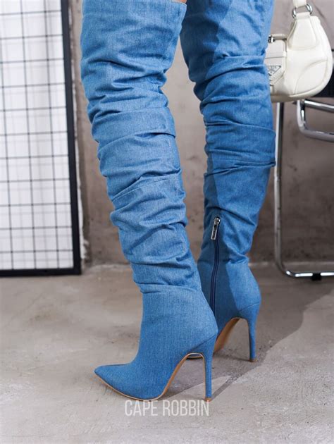 Women's Pointy Toe Thigh-High Slouch Heel Boots - Single Pointy Toe ...