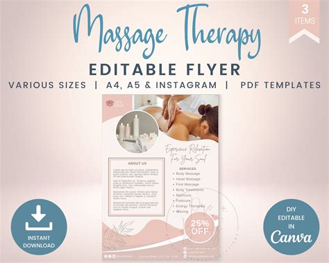 Editable Massage Therapy Flyer Pack Printable Massage Flyers - Etsy
