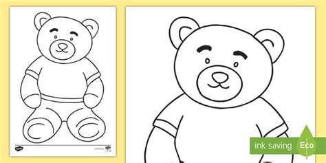 Outline Picture of a Teddy Bear - Colouring Page - Twinkl