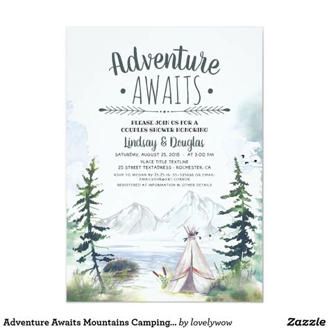 Adventure Awaits Mountains Camping Couples Shower Invitation | Zazzle | Woodland baby shower ...