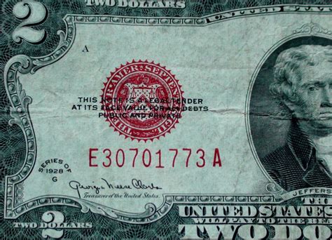 Series 1928 Big Red Seal Two 2 Dollar US Note Old Paper Money