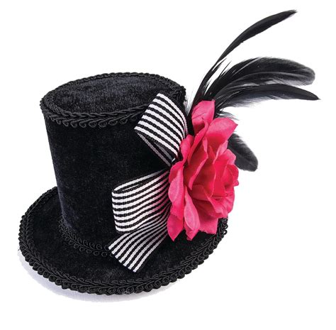 Harlequin 4" Mini Black Top Hat Pink Flower Feathers Women's Costume ...