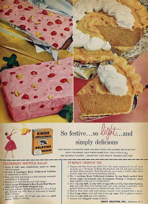 Knox Unflavored Gelatine with recipes, Woman's Day, 1959 : r/vintageads