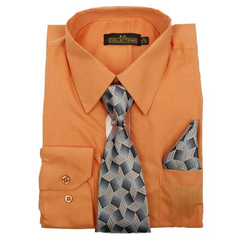 Orange Dress Shirt And Tie Combo Gioberti Boy's Long Sleeve Dress