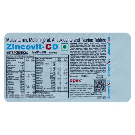 Zincovit-CD Tablet | Uses, Side Effects, Price | Apollo Pharmacy