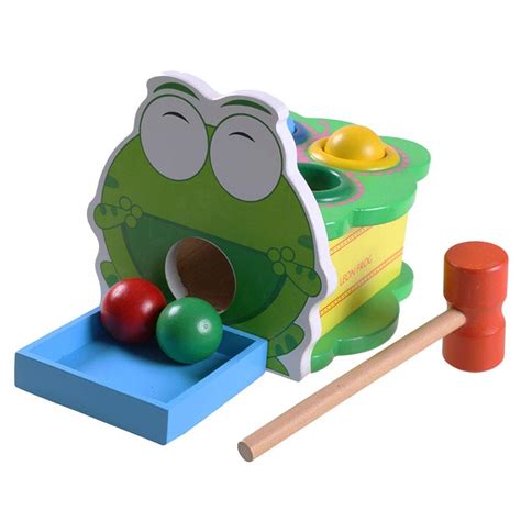 Buy SHORO Wooden Hammer and Peg Toy Frog Pounding Bench Educational Toy ...