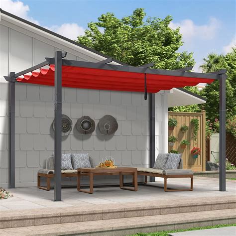 PURPLE LEAF Pergola 9.5' X 13' Outdoor Retractable Pergola Against The ...