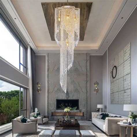 YOVINO High Ceiling Chandeliers for Entryway Gold Spiral Crystal ...
