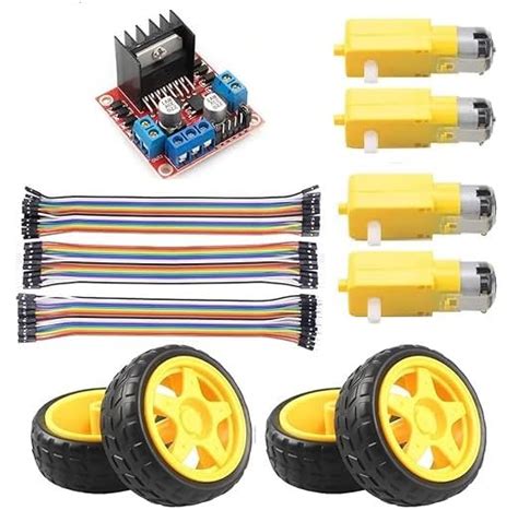 SP Electron Dc Motor, Wheels, L298N Motor Driver Board with Jumper Wire ...