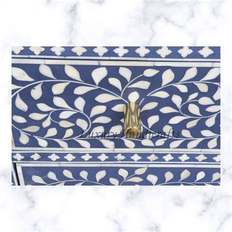 Scroll Vine Bone Inlay Chest of 3 Drawers Indigo – luxuryhandicrafts.in