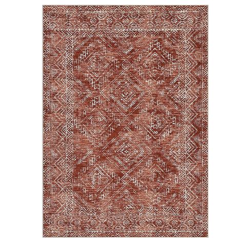 Qeetex 5 x 7 ft Polyester Cashmere Dark Red Rectangular Hallway ...