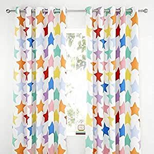Buy Curtain with 3D Star Design, Grommet Window Door Drapes for Living ...
