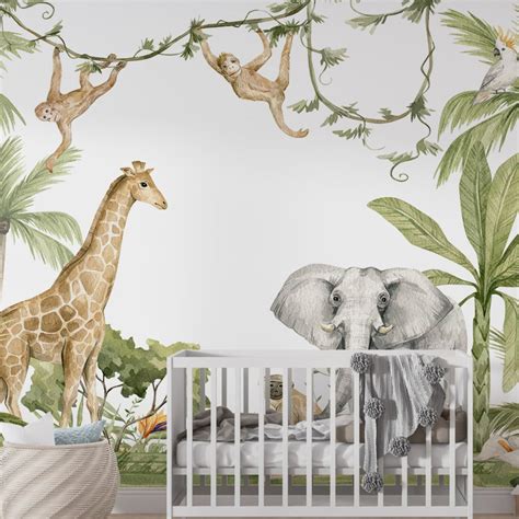 Jungle with Animals Wall Mural For Nursery Kids Room wall decoration ...