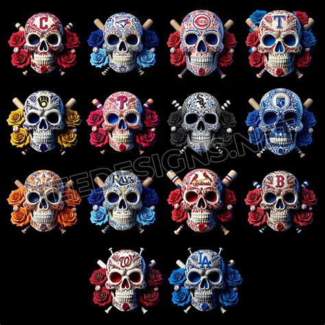 32 Floral Skull MLB Designs PNG – Tee Designs
