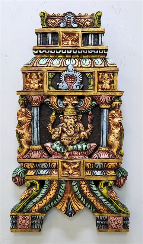 Ganesha Vintage Kavadi Temple Gopuram Design Wall Panel Chettinad Wood ...