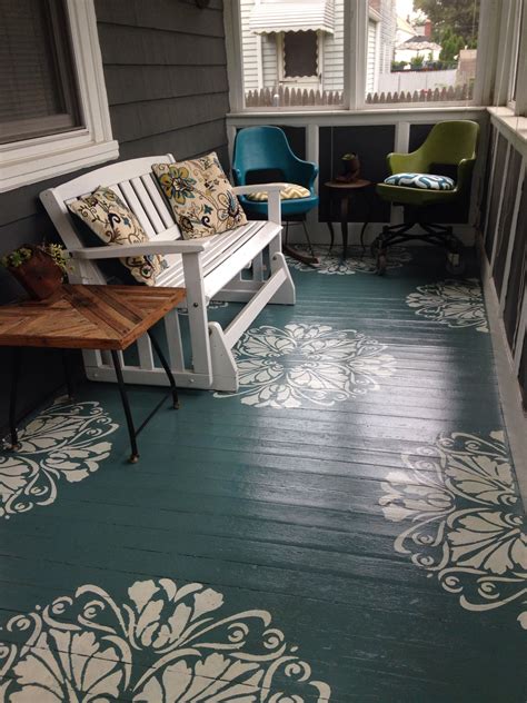 Stenciled Porch Floor in Teal