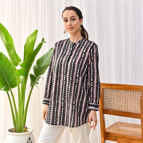 Buy Black Stone Printed Shirt Tunic | Rustorange