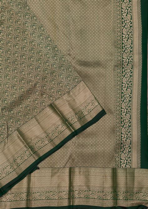 Buy Bottle Green Zariwork Pure Silk Saree - Koskii