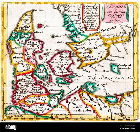 17th century Map of Denmark and Sweden Stock Photo - Alamy