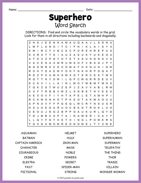 Superhero Word Search