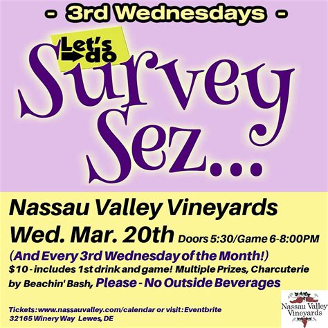 LETS DO - SURVEY SAYS at NASSAU VALLEY VINEYARDS, Nassau Valley ...