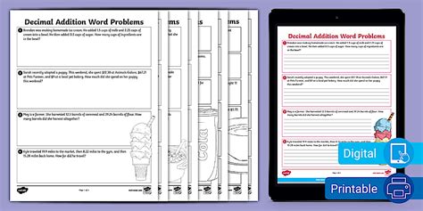 Sixth Grade Decimal Operations Word Problems Activity Pack