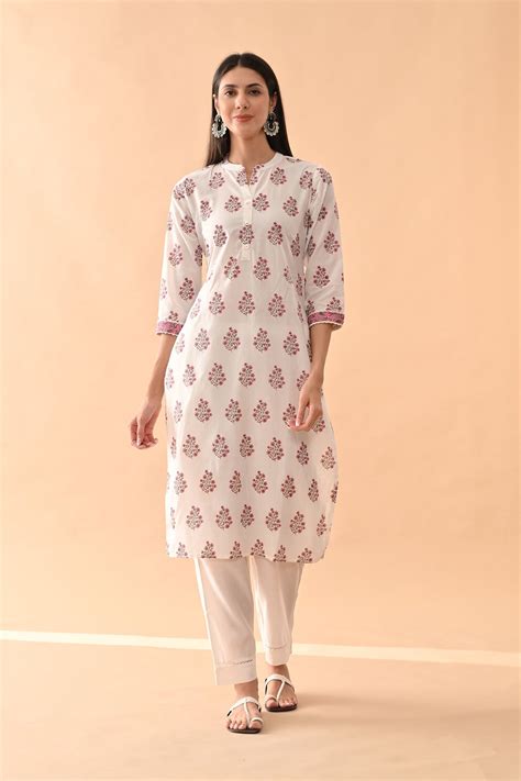 White Floral Printed Kurta – SABHYATA CLOTHING