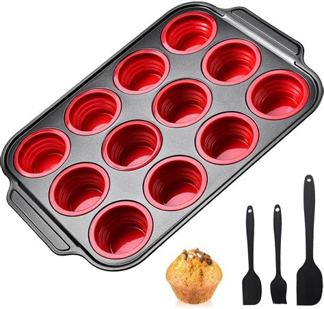 Silicone Muffin Pan, 12 Cups Collapsible Silicone Egg Bites Cupcake Pan ...