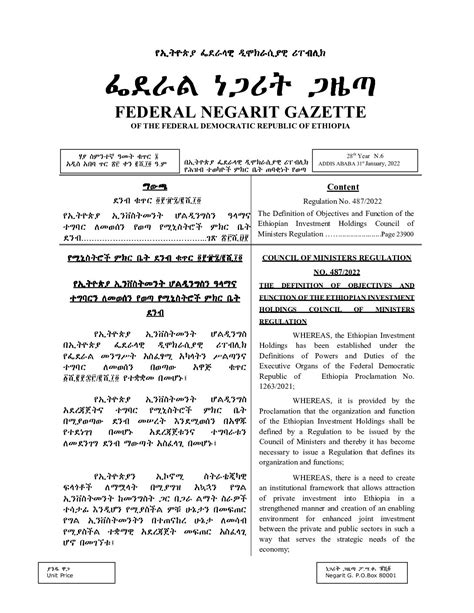 የኢትዮጵያ ኢንቨስትመንት ሆልዲንግስን ዓላማና ተግባር ለመወሰን የወጣ የሚኒስትሮች ምክር ቤት (የሚኒስትሮች ምክር ...