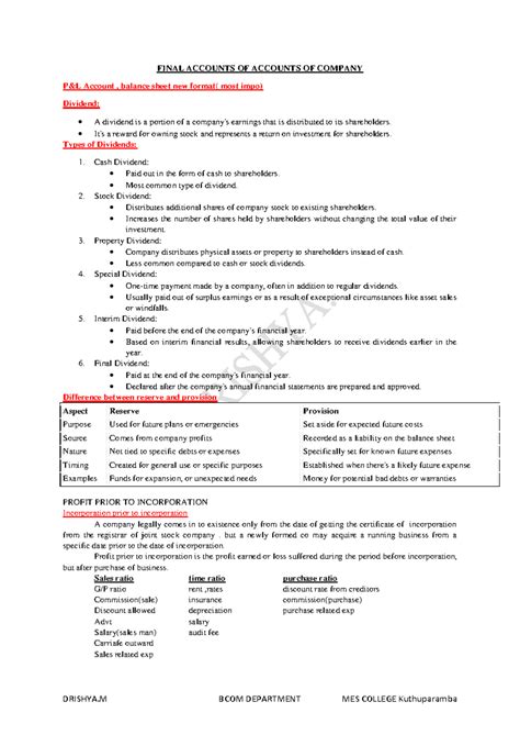 Corporate accounting - FINAL ACCOUNTS OF ACCOUNTS OF COMPANY P&L ...