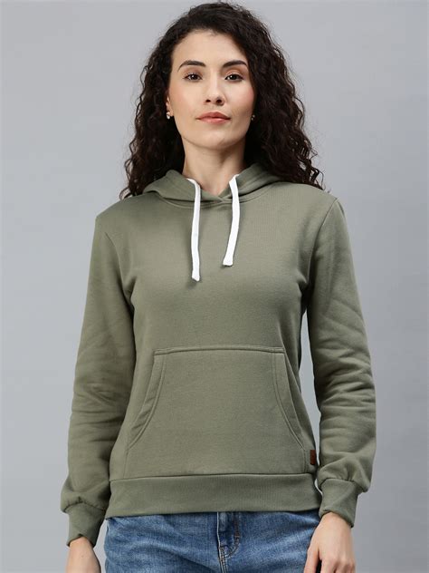 Buy Campus Sutra Women Olive Green Hooded Sweatshirt - Sweatshirts for ...