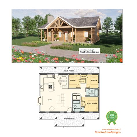 40' X 26' American Cottage 3 Bedroom Architectural Plans - Custom ...