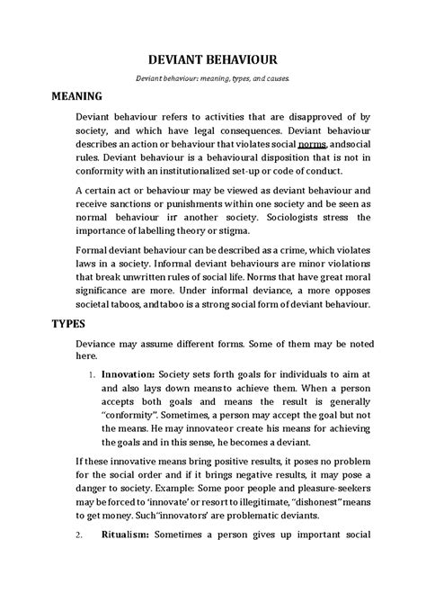 Deviant Behaviour: Understanding Types, Causes, and Solutions - Studocu