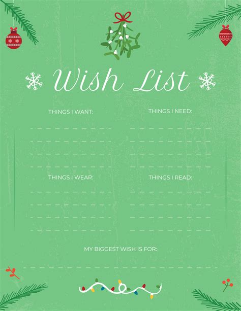 Holiday Gift Planning Christmas Wish List Template - WordLayouts