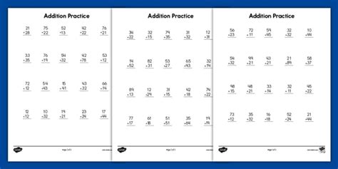 Image result for Addition Two Digit Number Worksheets