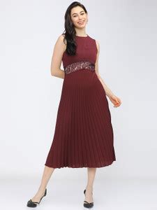 Tokyo Talkies Women A-line Maroon Midi/Calf Length Dress - Buy Tokyo ...