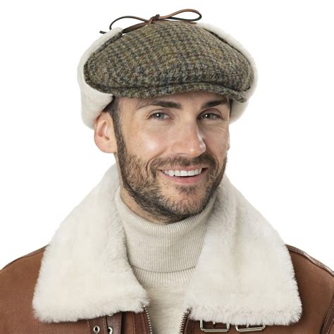 Harris Tweed Flat Cap with Ear Flaps by Lierys --> Shop Hats, Beanies ...