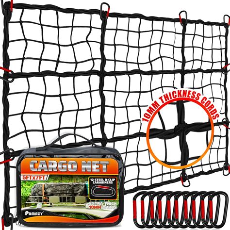 [Premium] 5'x7' Heavy Duty Cargo Net Stretches to 10' x 14', Extra Thick 10mm Cord Bungee Cargo ...