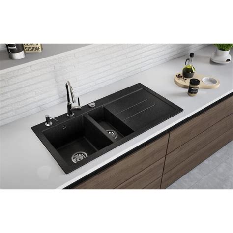 Lavello Delux Drop-In 39-in x 19.69-in Black Metallic Double Offset ...