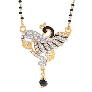 ZENEME Mangalsutra CZ Black Peacock Style Gold Plated Drop Hoop Black ...