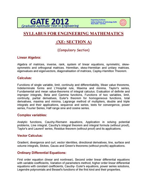 Xea - Similat to other notes - SYLLABUS FOR ENGINEERING MATHEMATICS (XE ...